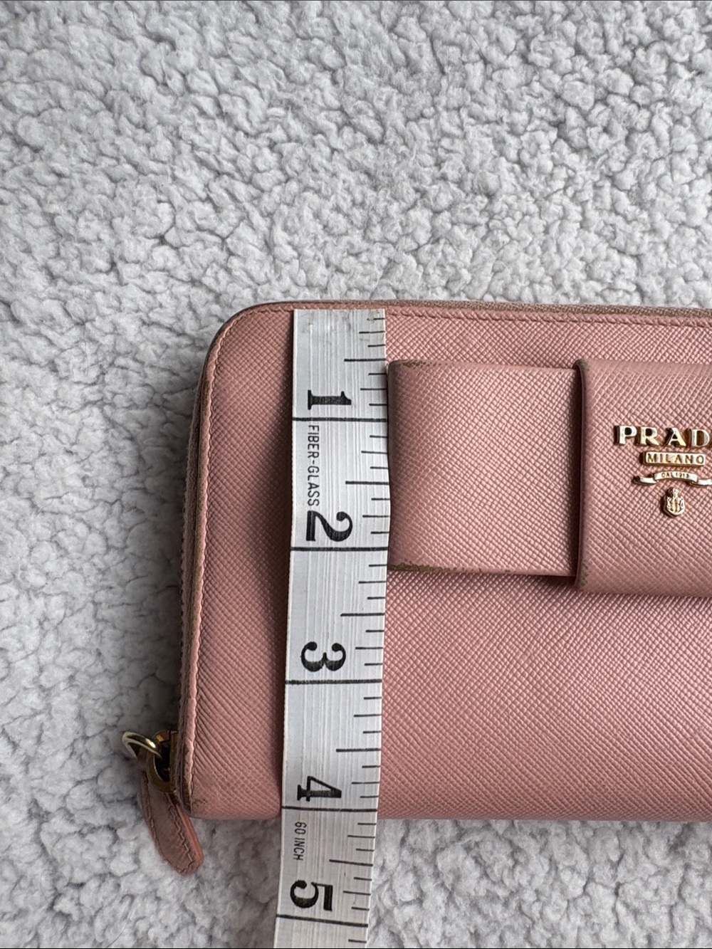 Prada Rose Pink Saffiano Fiocco Bow Zip-Around Leather Wallet Gold Hardware - Picture 10 of 10